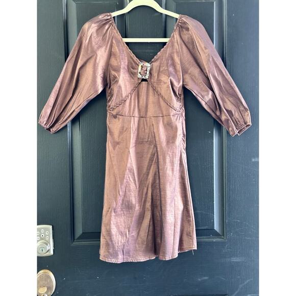 NWT Hosbjerg Women's Brown Elora Buckle V-Neckline Mini Dress Size Small - Picture 7 of 16